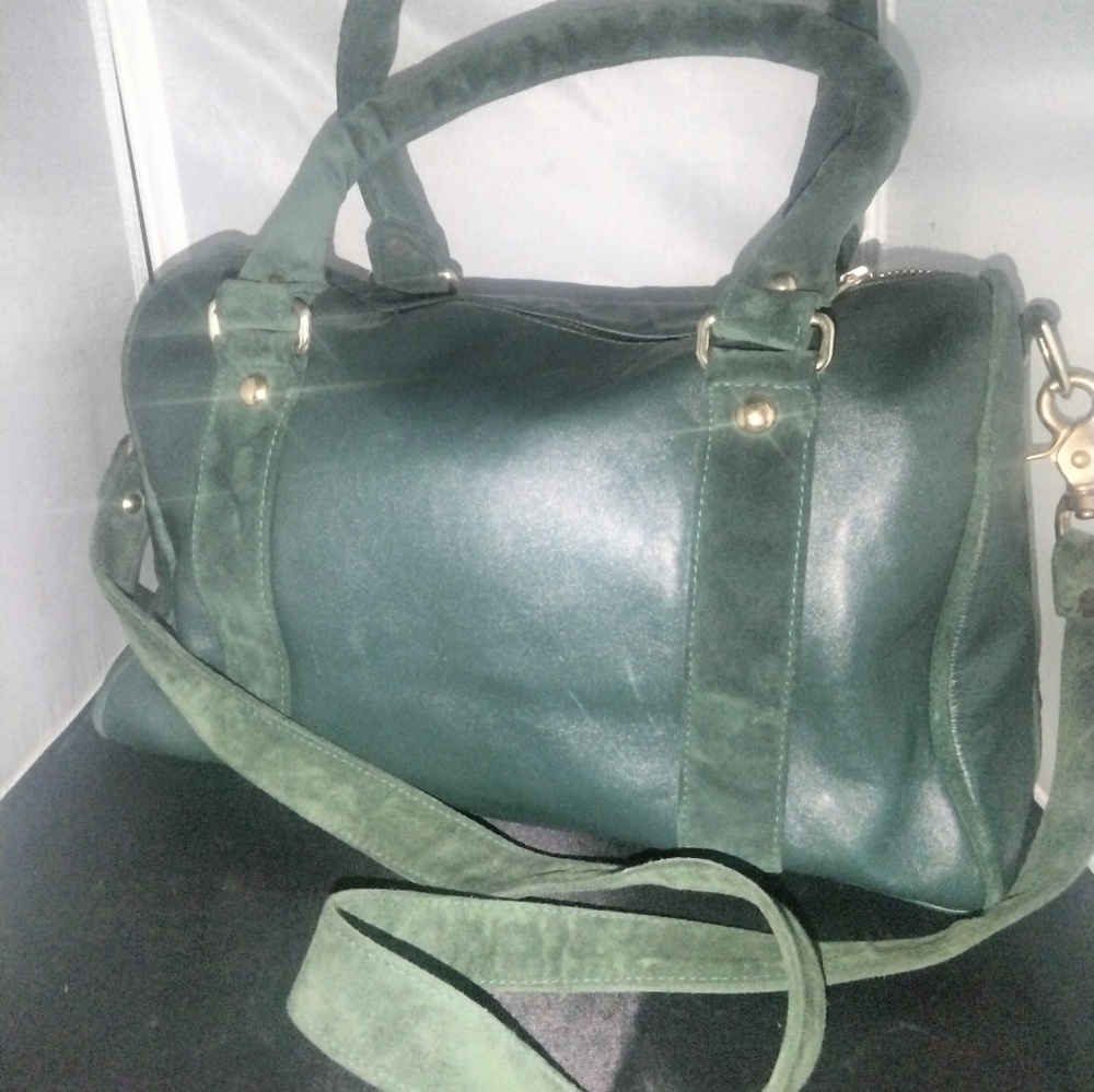 JJ Winters green leather satchel tote purse